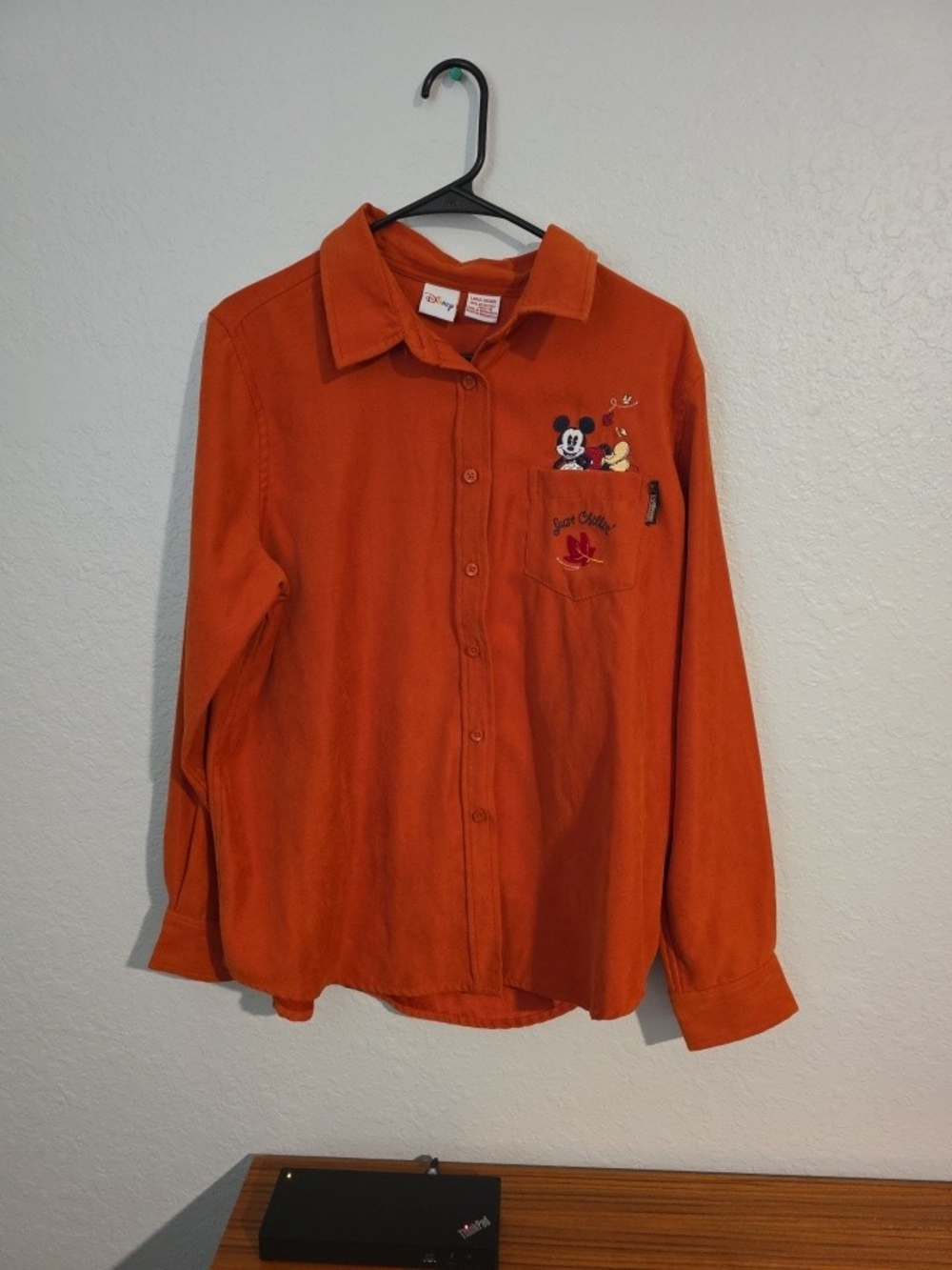Disney VTG Orange Mickey Embroidered Button-Down Shirt
